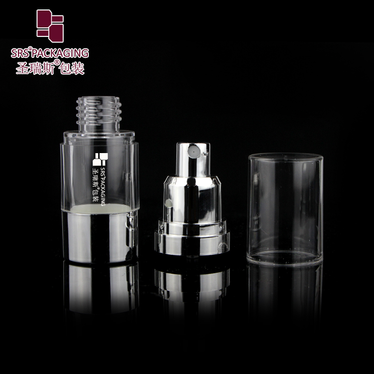 SRS high quality shiny silver 15ml 30ml 40ml 50ml 80ml 100 ml 120ml airless bottle with lotion pump