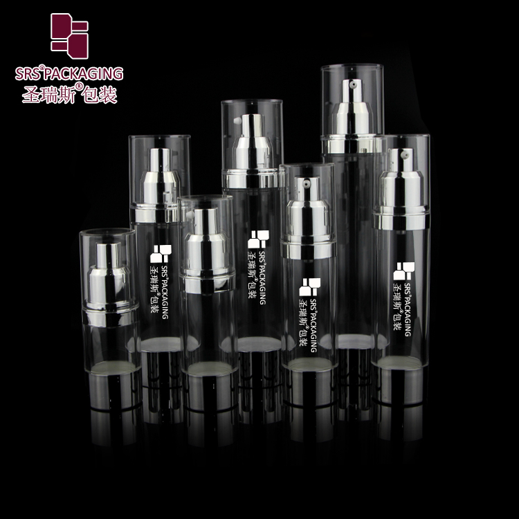 SRS high quality shiny silver 15ml 30ml 40ml 50ml 80ml 100 ml 120ml airless bottle with lotion pump