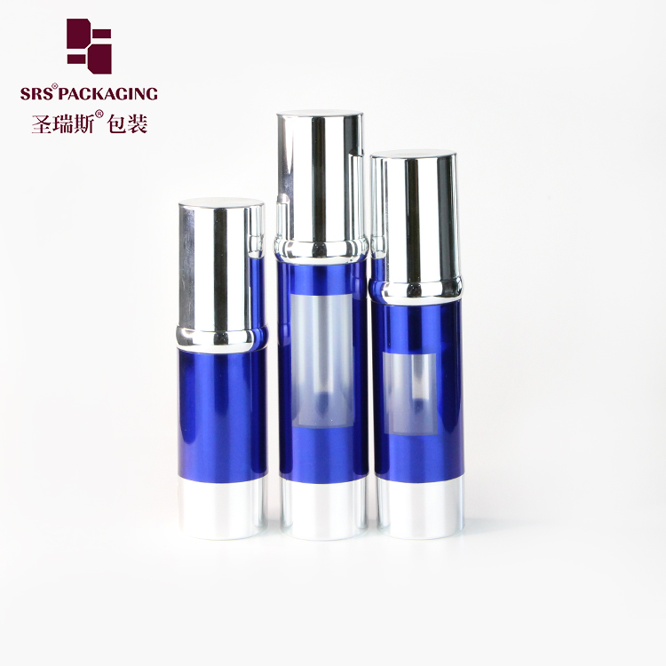 Custom metalized plastic cosmetic packaging airless bottle for lotion 15ml 30ml 40ml 50ml