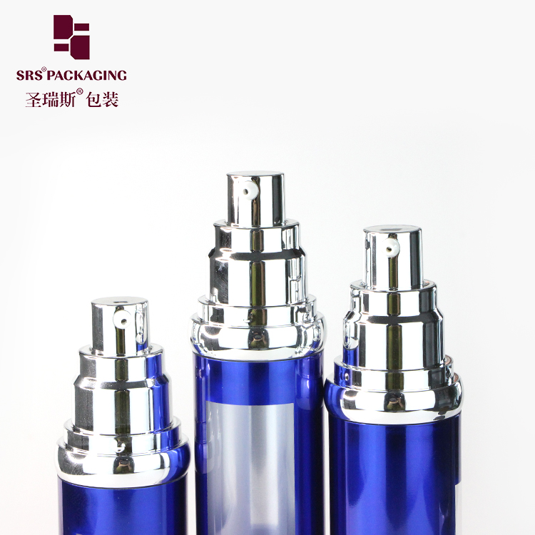 Custom metalized plastic cosmetic packaging airless bottle for lotion 15ml 30ml 40ml 50ml