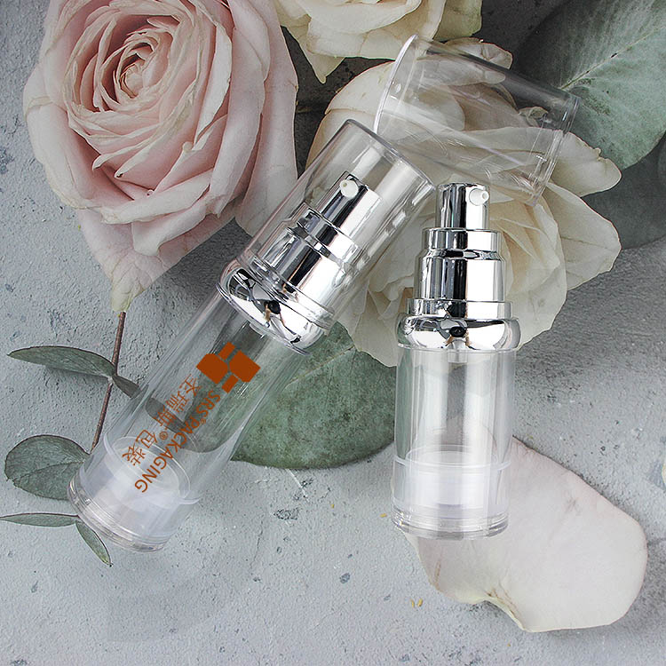Metalized Finished 15ml 30ml 50ml Silver Airless Pump Bottle Refill Lotion Cream Applicator