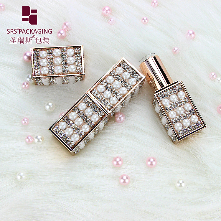 Unique lipstick tube luxury pearl decoration square make up container