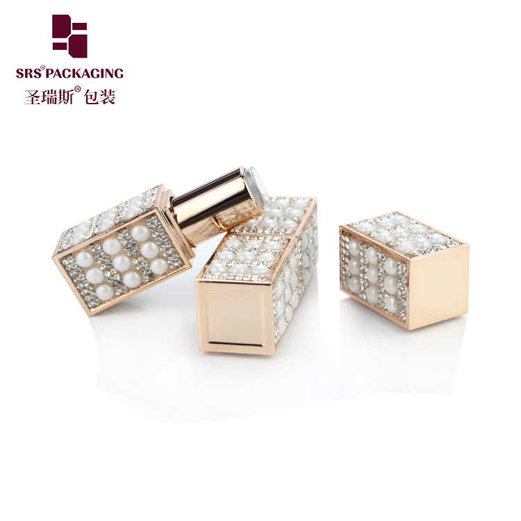 Unique lipstick tube luxury pearl decoration square make up container