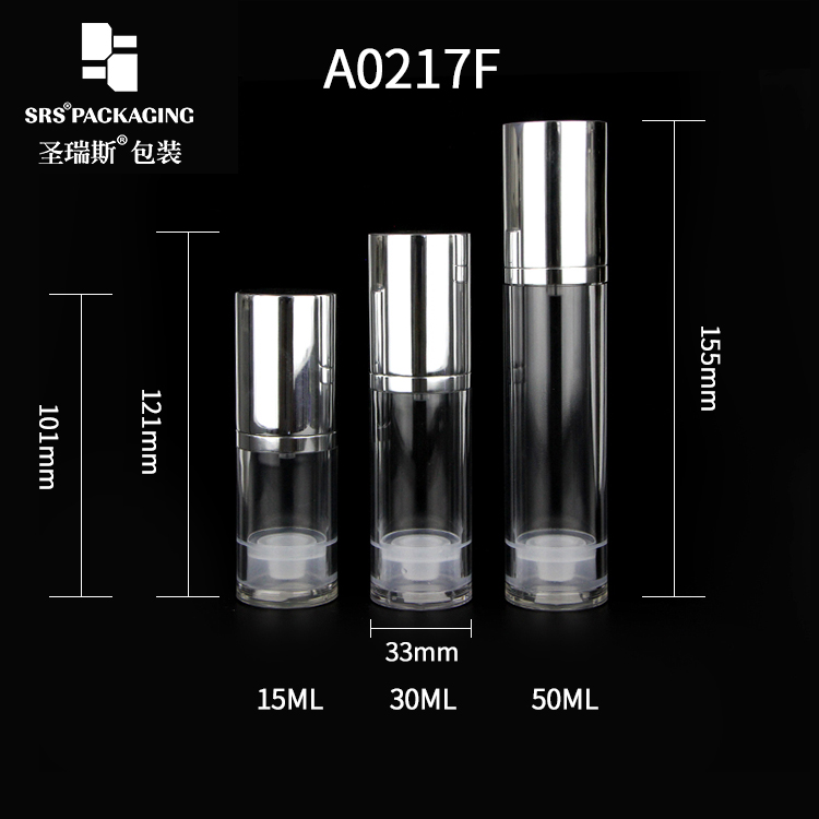 SRS high quality round shape clear bottle various volumes is available AS airless bottle with lotion pump
