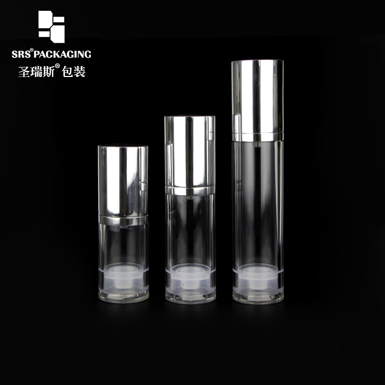 SRS high quality round shape clear bottle various volumes is available AS airless bottle with lotion pump