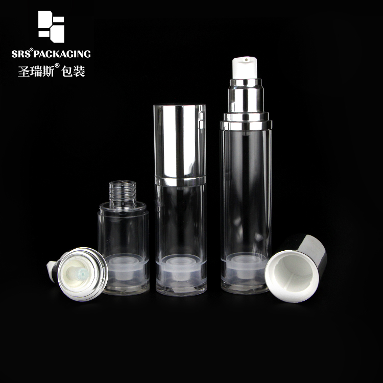 SRS high quality round shape clear bottle various volumes is available AS airless bottle with lotion pump