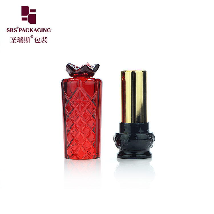 new arrival high quality hot sale no logo drum shape semitransparent red gray color carving patterns lipstick tube