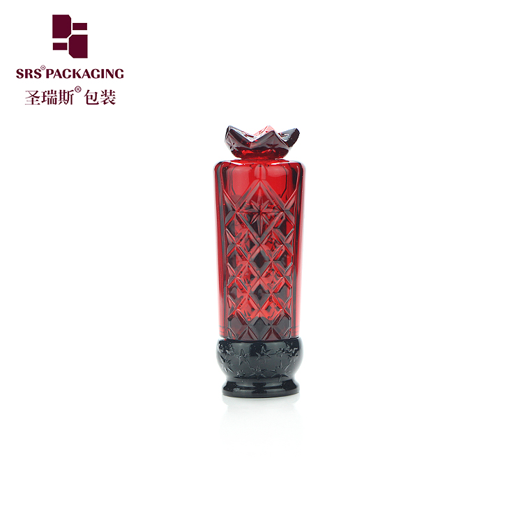 new arrival high quality hot sale no logo drum shape semitransparent red gray color carving patterns lipstick tube