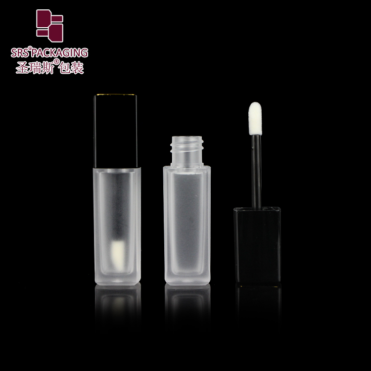 Wholesale price clear matte bottle with black lid lipgloss packaging tube 5ml empty cosmetic square lip gloss container