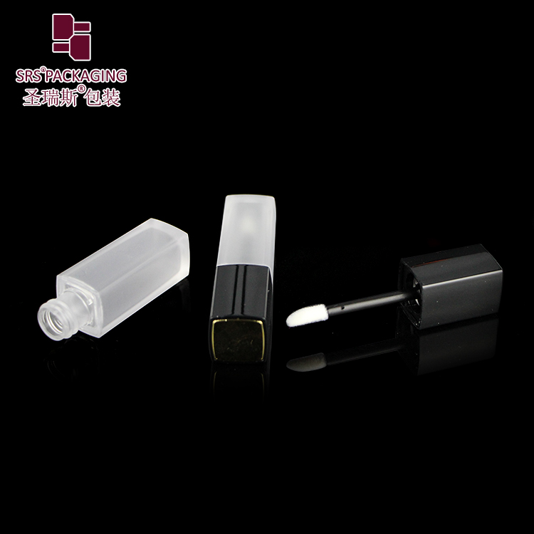 Wholesale price clear matte bottle with black lid lipgloss packaging tube 5ml empty cosmetic square lip gloss container