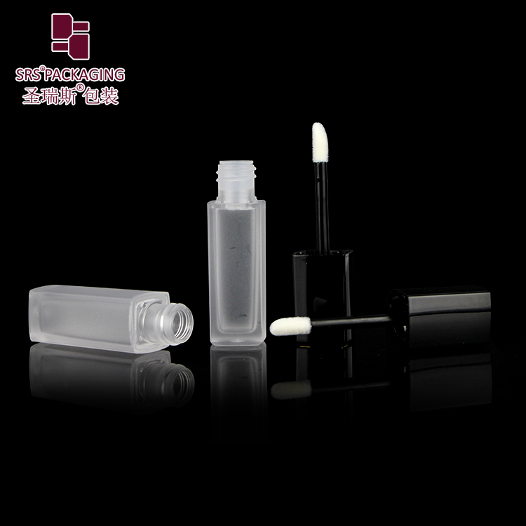 Wholesale price clear matte bottle with black lid lipgloss packaging tube 5ml empty cosmetic square lip gloss container