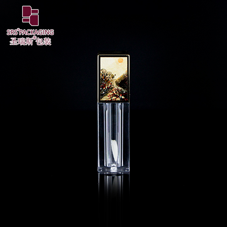 SRS private label 4.5ml gold cap transparent plastic bottle square shape empty lip gloss tube