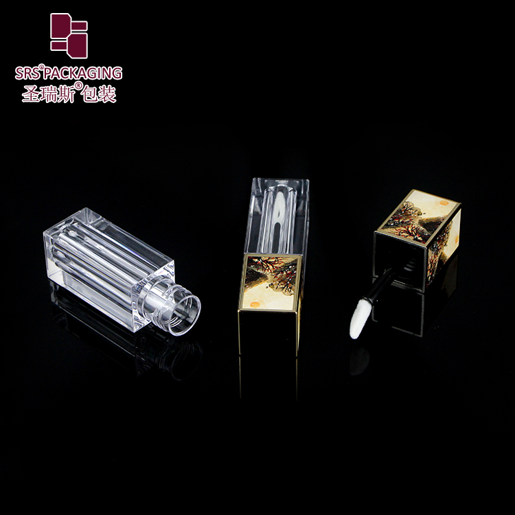 SRS private label 4.5ml gold cap transparent plastic bottle square shape empty lip gloss tube