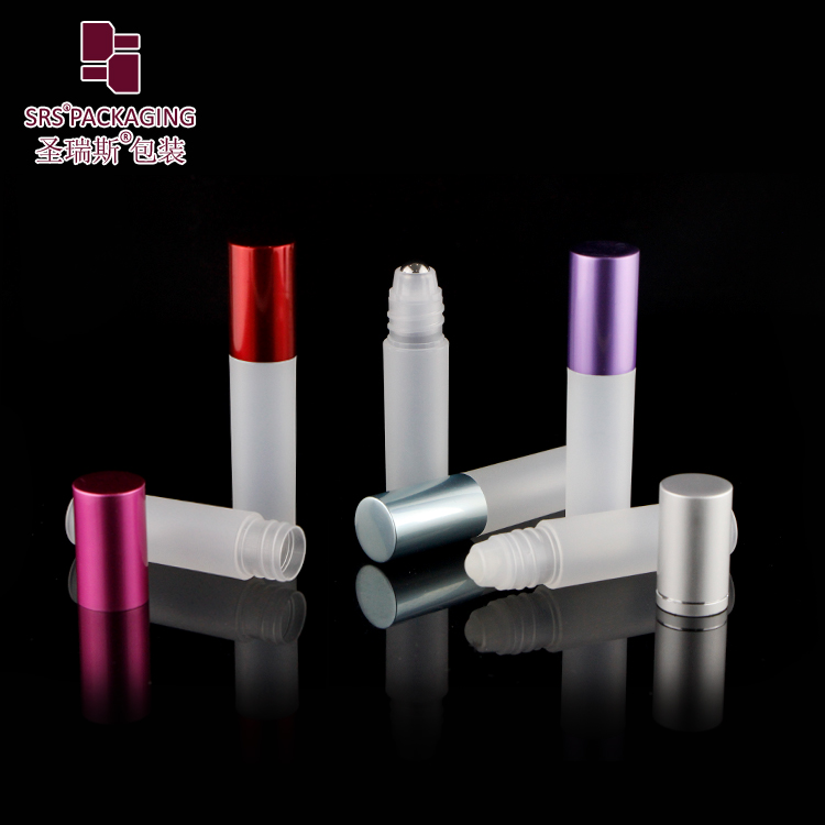 frosted natural PP colorful aluminum cap empty perfume 5 ml roll on bottle in stock