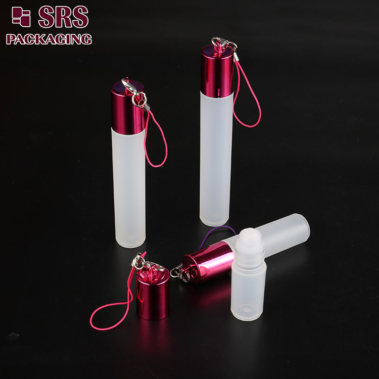 hot seal metalized cap slim injection white 3ml 5ml 7ml 8ml roll-on hanging car perfume bottle with hook