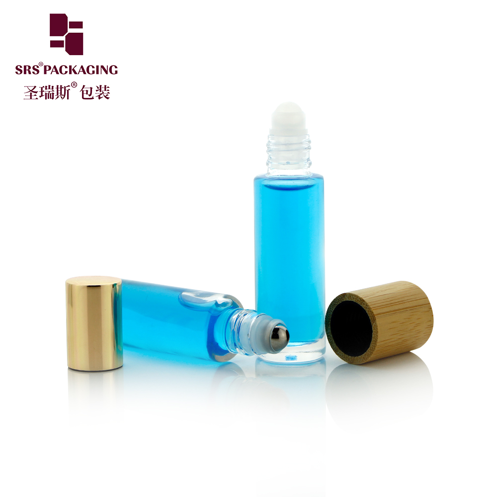 New Style Glass Roll On Bottles 15ml Bamboo Cap Roll On Container For Essential Oil 