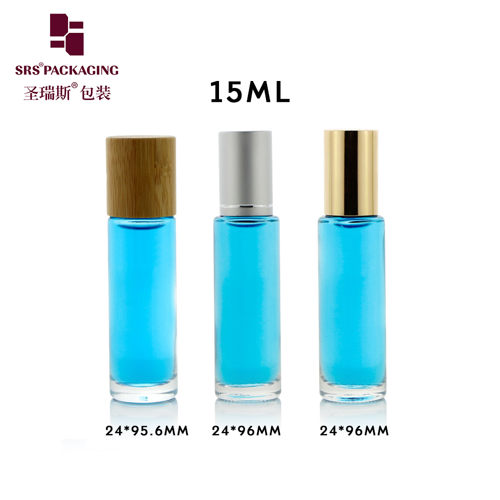 New Style Glass Roll On Bottles 15ml Bamboo Cap Roll On Container For Essential Oil 