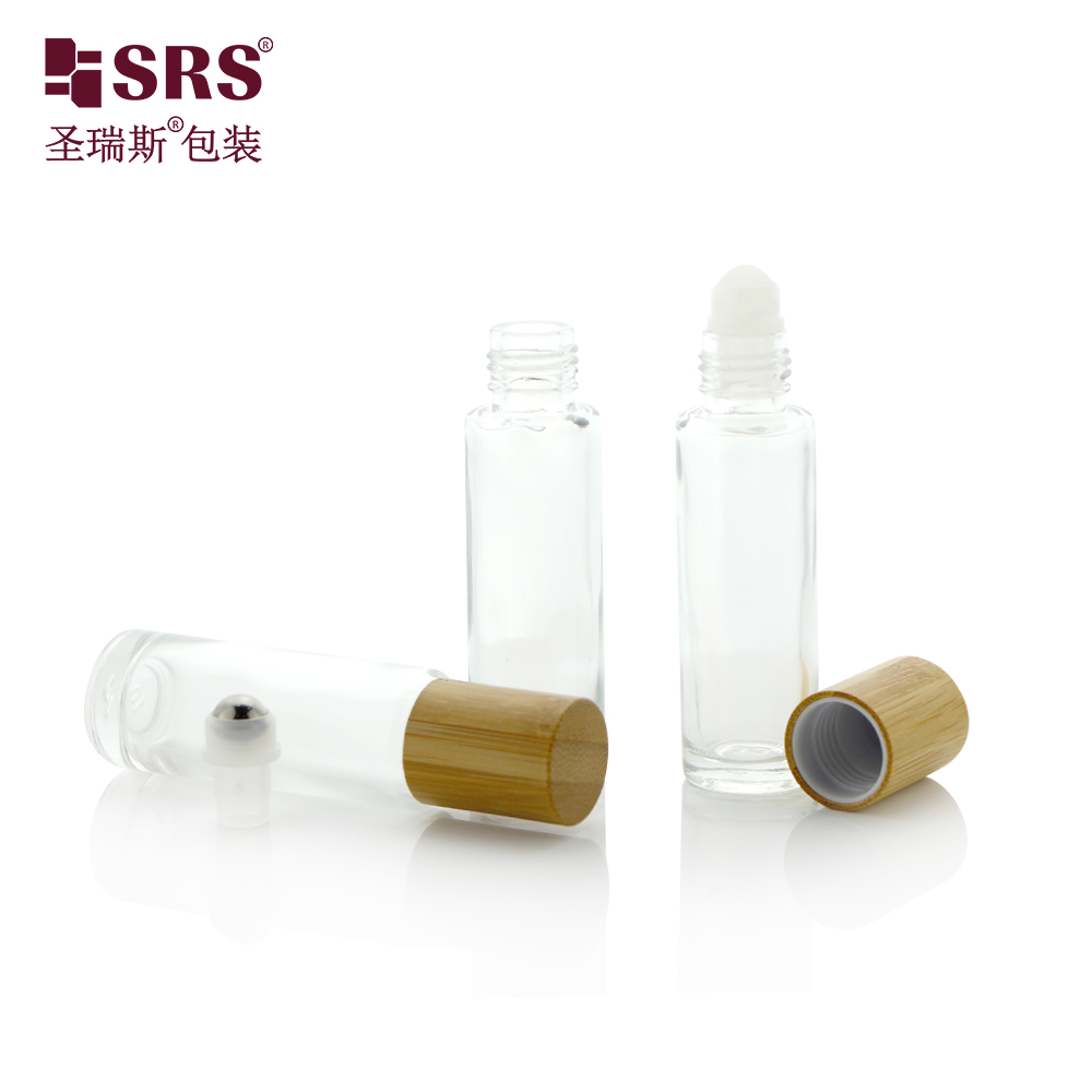 New Style Glass Roll On Bottles 15ml Bamboo Cap Roll On Container For Essential Oil 