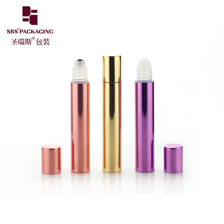 Wholesale Cosmetic Packaging Luxury Gold Aluminum Roll On Bottle 10ml With Steel Roller Ball