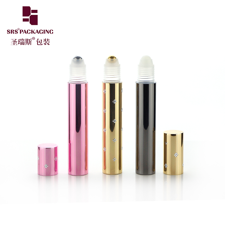 Wholesale Cosmetic Packaging Luxury Gold Aluminum Roll On Bottle 10ml With Steel Roller Ball