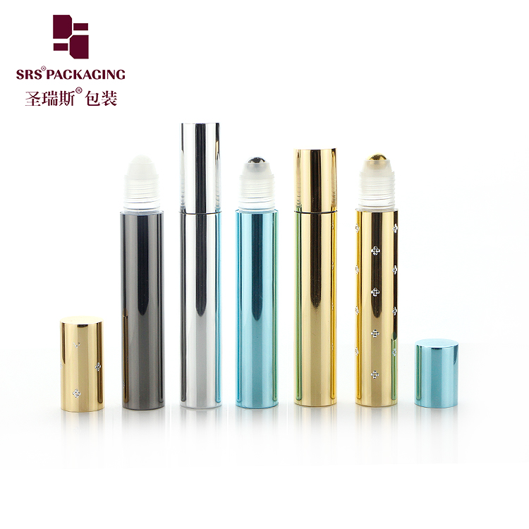 Wholesale Cosmetic Packaging Luxury Gold Aluminum Roll On Bottle 10ml With Steel Roller Ball