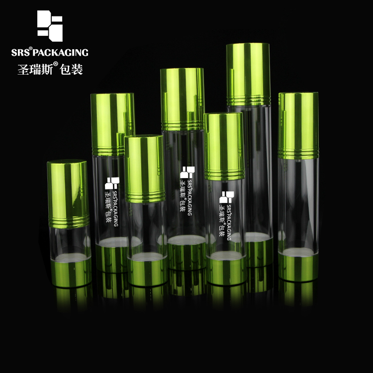 15ml 30ml 40ml 50ml 80ml 100ml 120ml Green Shiny Airless Pump Plastic Bottle Cosmetic Packaging For Foundation CC Cream 