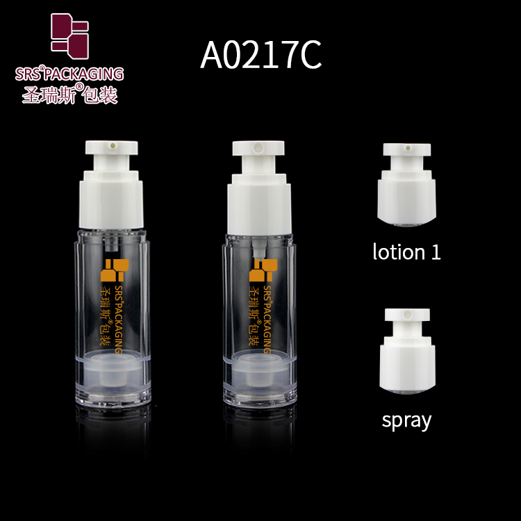 Transparent AS plastic cosmetic airless bottle spray pump lotion vacuum pumps serum container