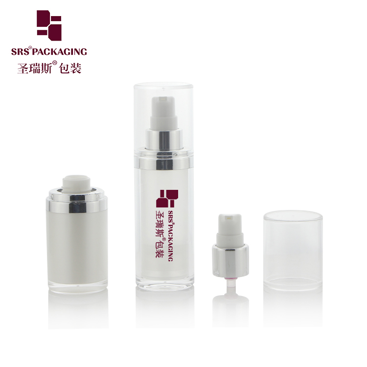 A302 Wholesale Pearl White Acrylic Round Cosmetic Lotion Pump Bottle 15ml 30ml 50ml