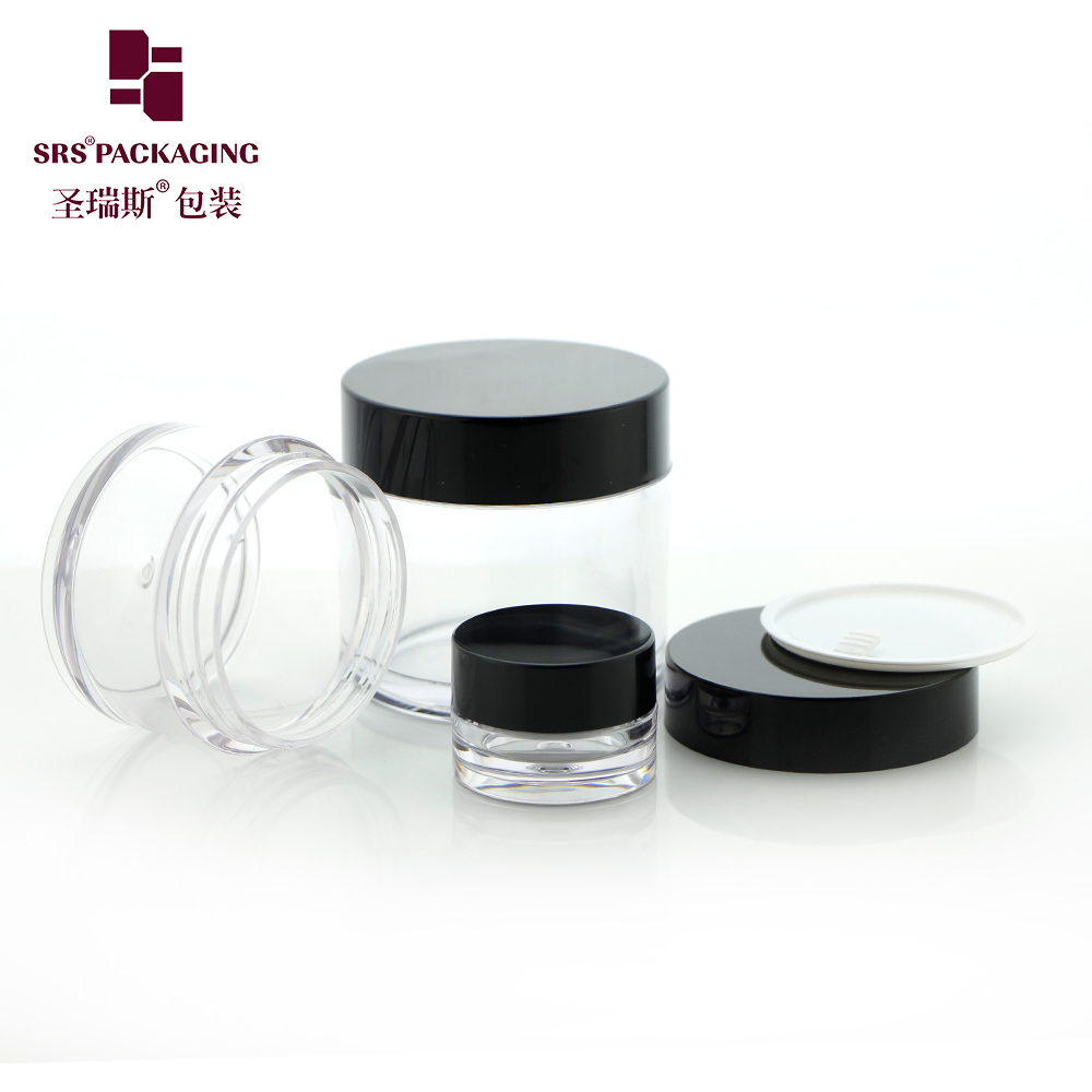 Different capacities transparent custom color petg cosmetic jars with logo printing