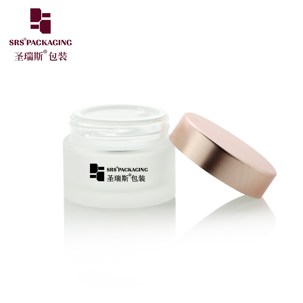 J319 Customized cosmetic glass cream jars 5ml 10ml 15ml 30ml 50ml clear jar with rose gold cap