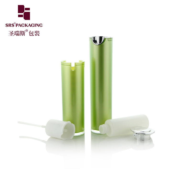 L024 Custom green color 15ml 30ml 50ml acrylic double wall cosmetic serum pump bottles