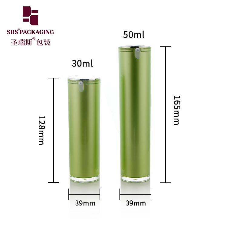 L024 Custom green color 15ml 30ml 50ml acrylic double wall cosmetic serum pump bottles