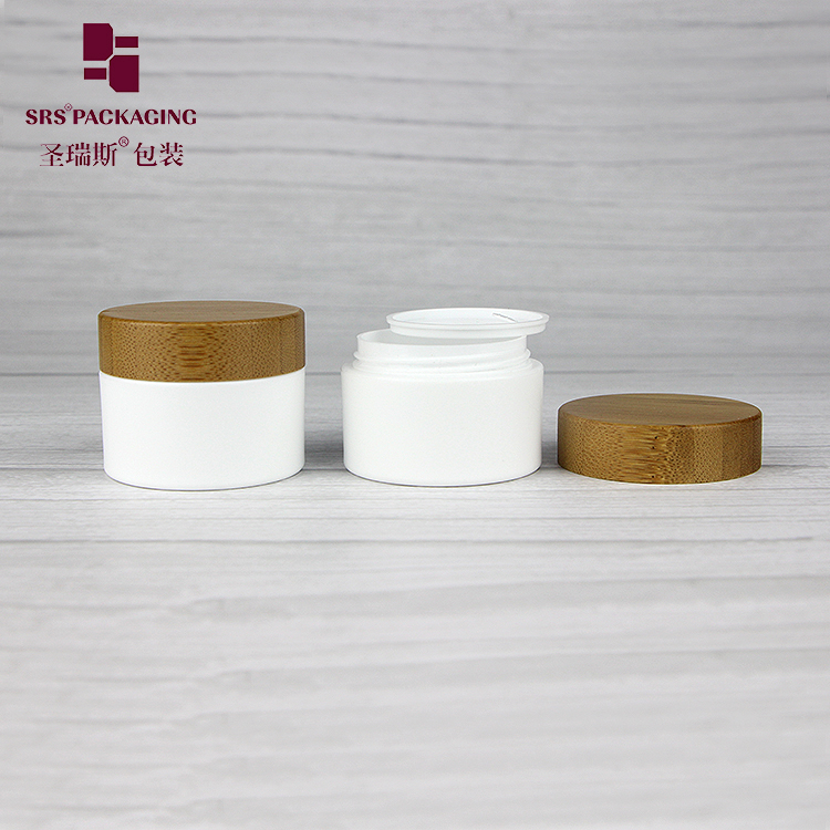 Custom 15g Double Wall PP Plastic Jar With Natural Bamboo Screw Cap Empty Cosmetic Cream Packaging Jars