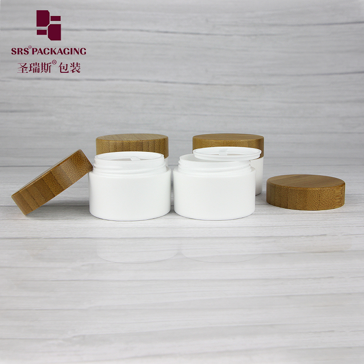 Custom 15g Double Wall PP Plastic Jar With Natural Bamboo Screw Cap Empty Cosmetic Cream Packaging Jars