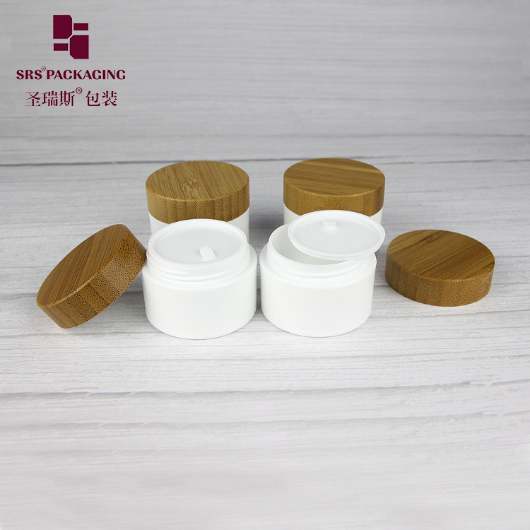 Custom 15g Double Wall PP Plastic Jar With Natural Bamboo Screw Cap Empty Cosmetic Cream Packaging Jars