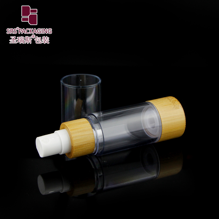 BA027 Eco-friendly Bamboo Packaging Airless Pump Bottles for Skin Care Cosmetics 20ml 30ml 50ml 80ml 100ml