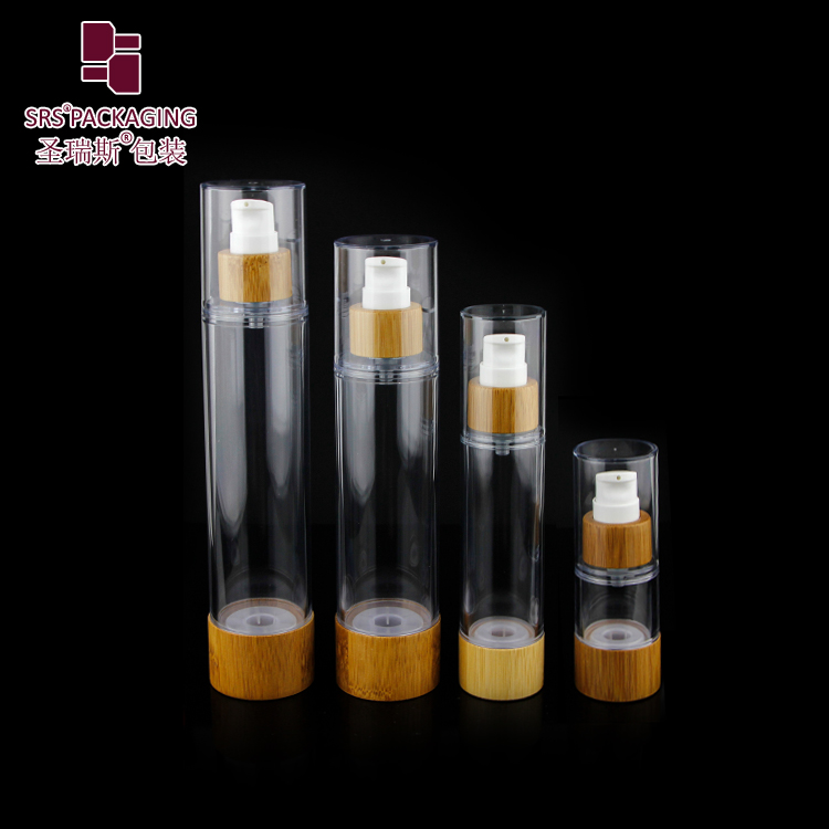 BA027 Eco-friendly Bamboo Packaging Airless Pump Bottles for Skin Care Cosmetics 20ml 30ml 50ml 80ml 100ml