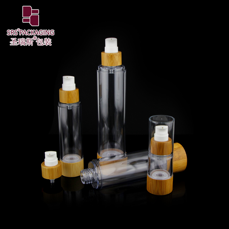 BA027 Eco-friendly Bamboo Packaging Airless Pump Bottles for Skin Care Cosmetics 20ml 30ml 50ml 80ml 100ml