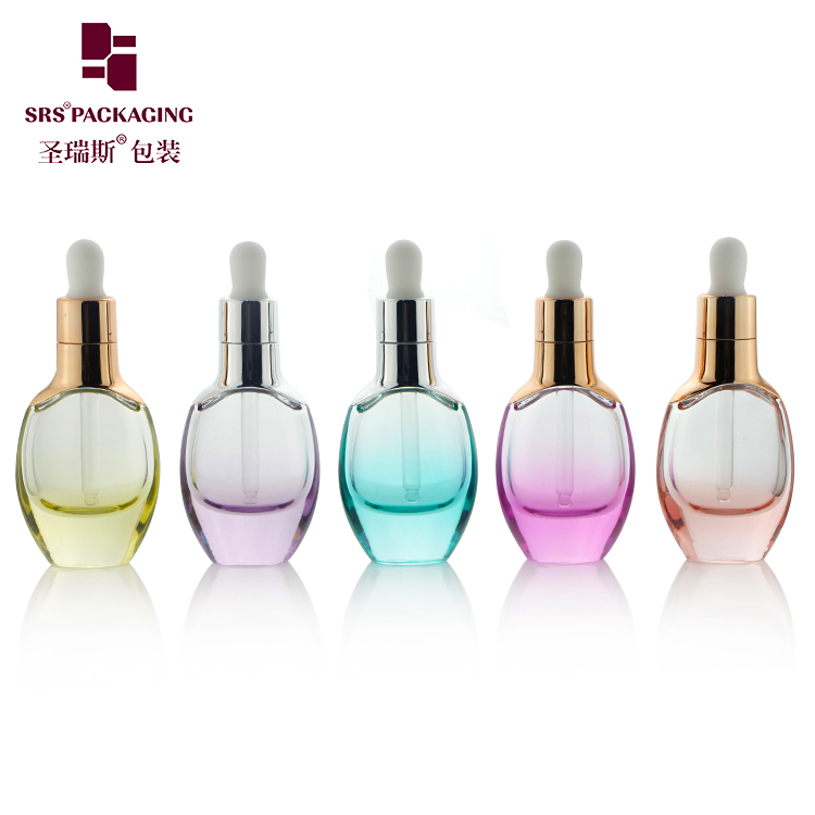 PAG007 35ML Luxury Oblate Unique Design Customization Color Glass Gradient Color Cosmetic Dropper Bottle