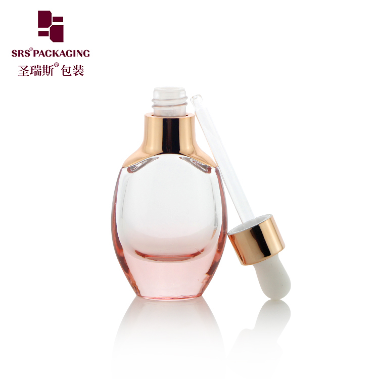 PAG007 35ML Luxury Oblate Unique Design Customization Color Glass Gradient Color Cosmetic Dropper Bottle