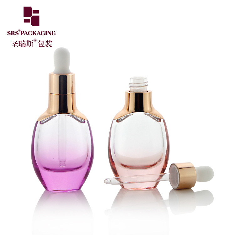 PAG007 35ML Luxury Oblate Unique Design Customization Color Glass Gradient Color Cosmetic Dropper Bottle