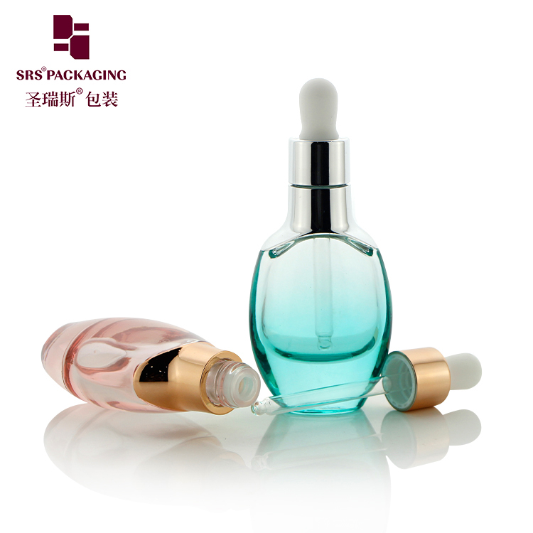 PAG007 35ML Luxury Oblate Unique Design Customization Color Glass Gradient Color Cosmetic Dropper Bottle