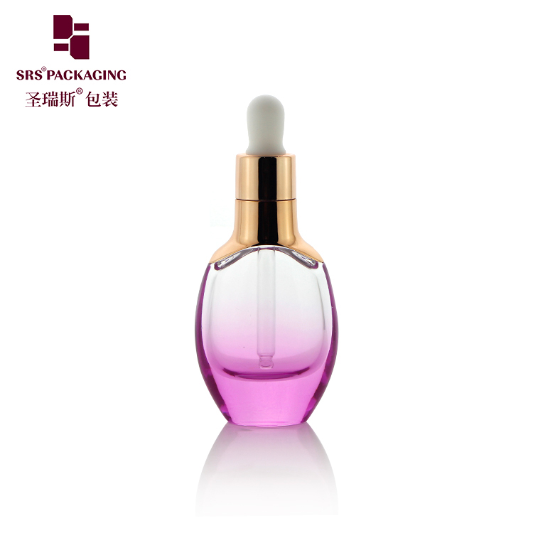 PAG007 35ML Luxury Oblate Unique Design Customization Color Glass Gradient Color Cosmetic Dropper Bottle