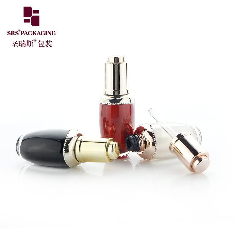 DB010F Acrylic plastic gold color 8ml push button dropper bottle for skincare serum