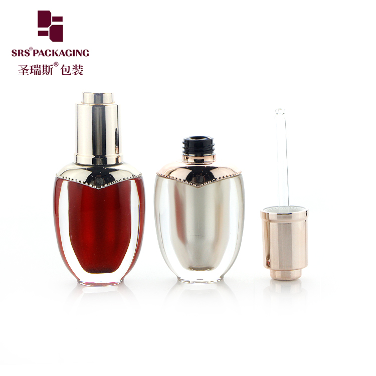 DB010F Acrylic plastic gold color 8ml push button dropper bottle for skincare serum