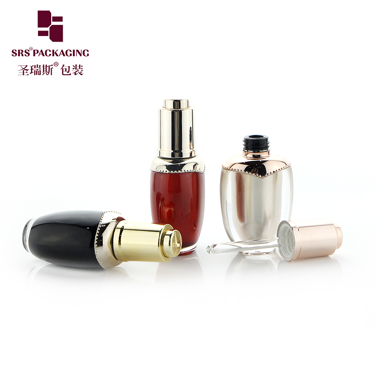 DB010F Acrylic plastic gold color 8ml push button dropper bottle for skincare serum