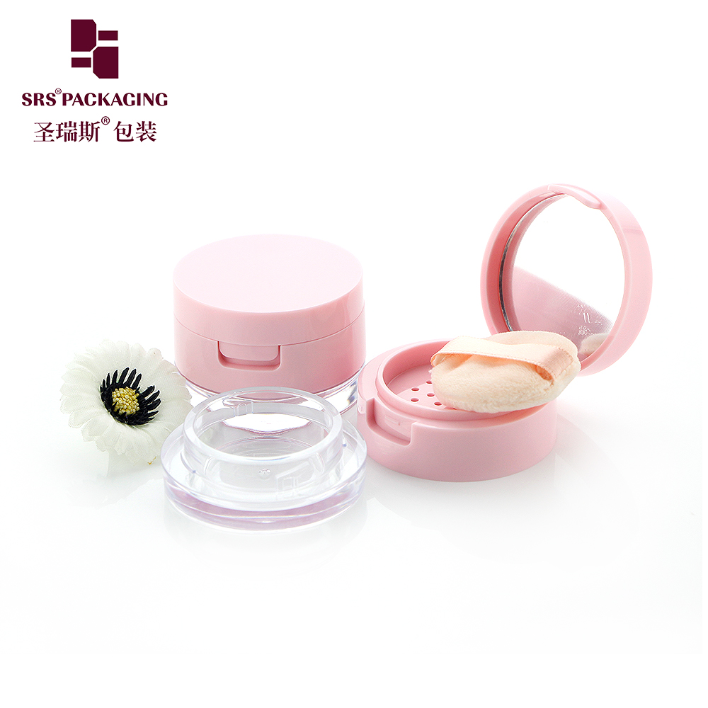 Wholesale Mini Size 5g Pink Color Empty Powder Jar With Puff and Mirror