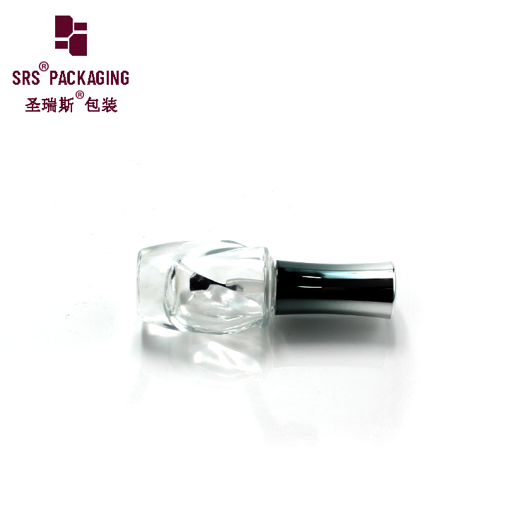 wholesale 10ml customize unique shape transparent Glass nail uv gel with brush and silver caps polish bottle