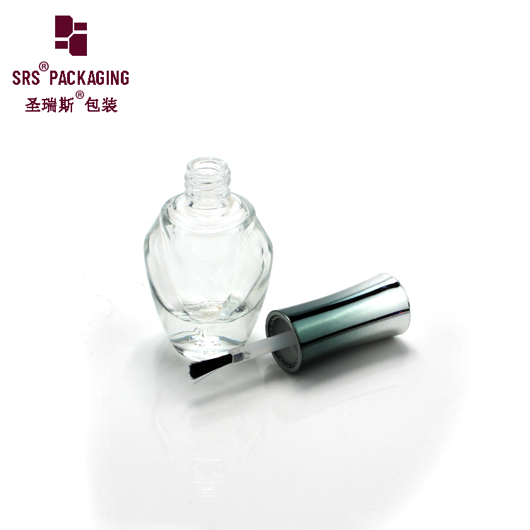 wholesale 10ml customize unique shape transparent Glass nail uv gel with brush and silver caps polish bottle