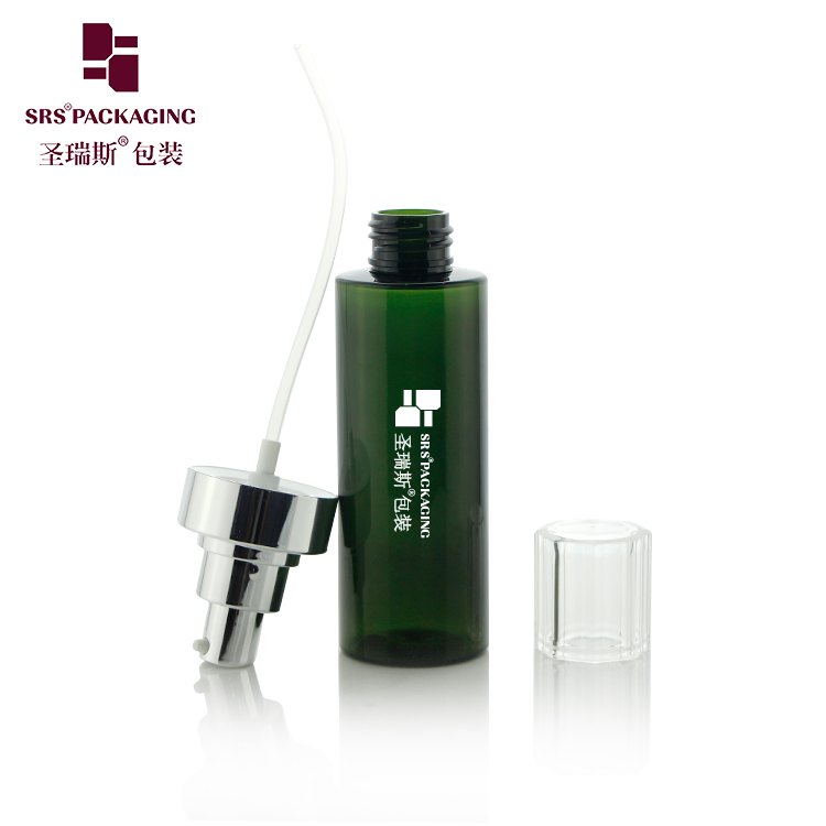 Custom Eco-friendly 120ml PET Plastic Green Cosmetic Cream Gel Bottle with Lotion Pump